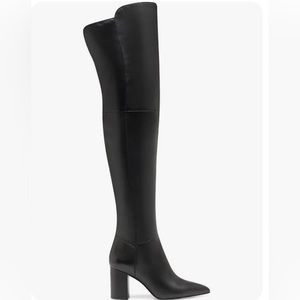 Louise Et Cie Wasi Over Knee Pointy Toe Block Heel Black Leather Dress Boot